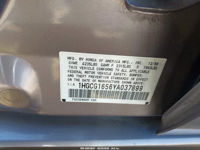 Aukcja sprzedaży 2000 Honda Accord 3.0 Ex, vin: 1HGCG1656YA037899, numer aukcji: 45934041