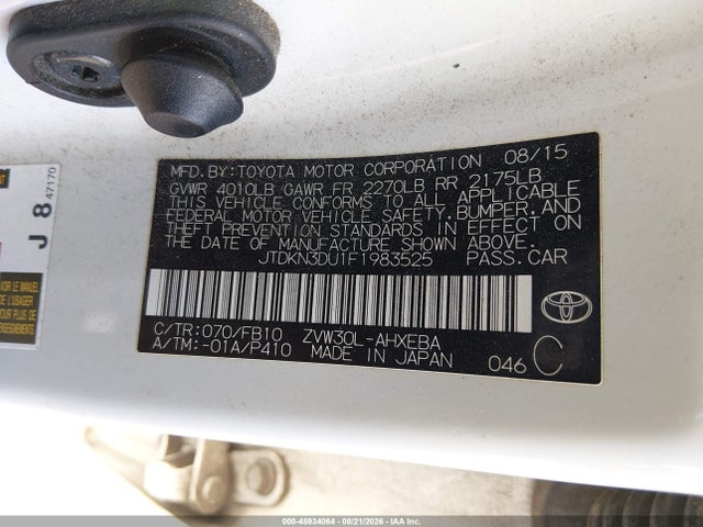 45934064 :رقم المزاد ، JTDKN3DU1F1983525 vin ، 2015 Toyota Prius Three مزاد بيع