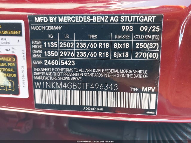 2026 Mercedes-benz Glc 300 მანქანა იყიდება აუქციონზე, vin: W1NKM4GB0TF496343, აუქციონის ნომერი: 45934067