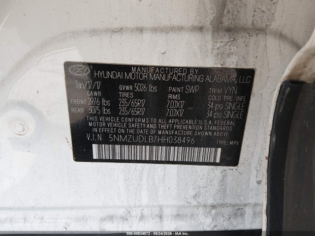 Продажа на аукционе авто 2017 Hyundai Santa Fe Sport 2.4l, vin: 5NMZUDLB7HH038496, номер лота: 45934072