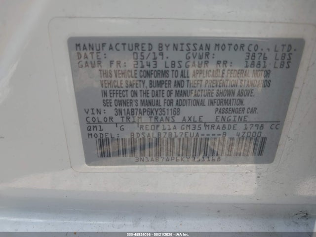 Nissan SENTRA S 2019 3N1AB7AP6KY351168 Image 9