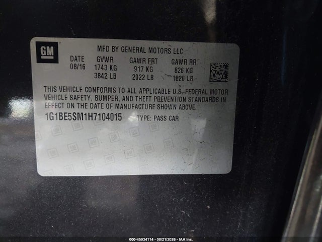 1G1BE5SM1H7104015 Chevrolet Cruze Lt Auto