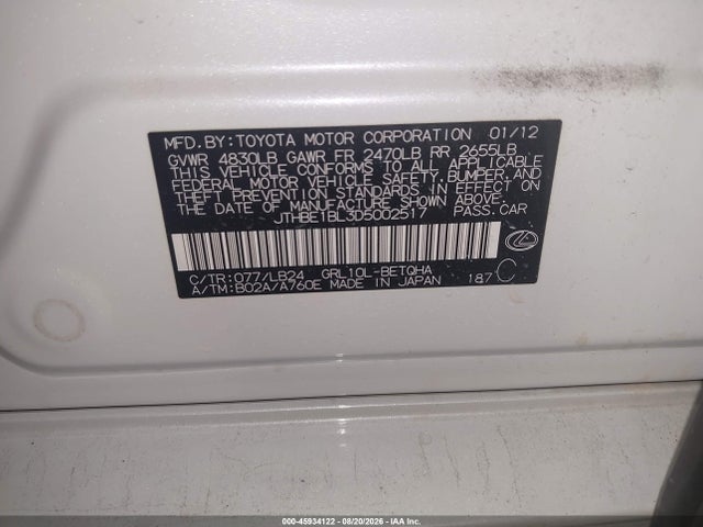 45934122 :رقم المزاد ، JTHBE1BL3D5002517 vin ، 2013 Lexus Gs 350 مزاد بيع