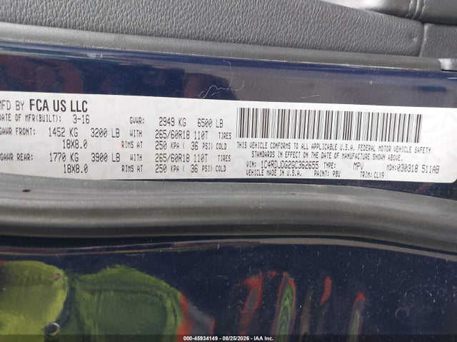 Продаж на аукціоні авто 2016 Dodge Durango Limited, vin: 1C4RDJDG2GC362655, номер лоту: 45934149