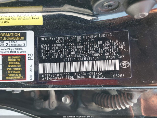Aukcja sprzedaży 2015 Toyota Camry Xse, vin: 4T1BF1FK6FU485151, numer aukcji: 45934154