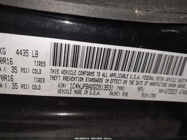 Продажа на аукционе авто 2016 Jeep Patriot Sport, vin: 1C4NJPBA2GD513531, номер лота: 45934175