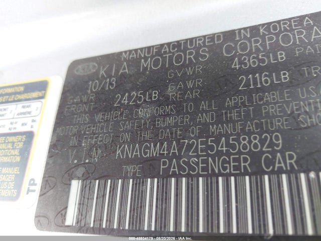 Продажа на аукционе авто 2014 Kia Optima Lx, vin: KNAGM4A72E5458829, номер лота: 45934179