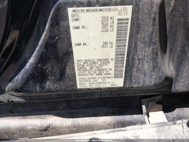 2013 Nissan Altima 2.5 Sl მანქანა იყიდება აუქციონზე, vin: 1N4AL3AP3DC219960, აუქციონის ნომერი: 45934191