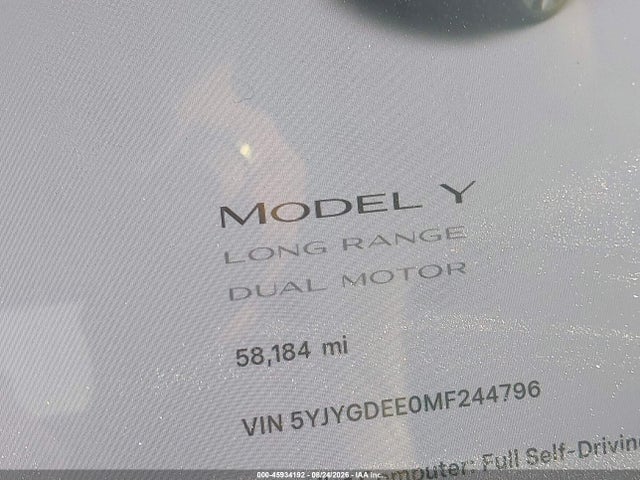 5YJYGDEE0MF244796 Tesla Model Y Long Range Dual Motor All-wheel Drive