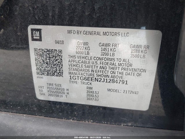 Aukcja sprzedaży 2018 Gmc Canyon Denali, vin: 1GTG6EEN2J1284791, numer aukcji: 45934199