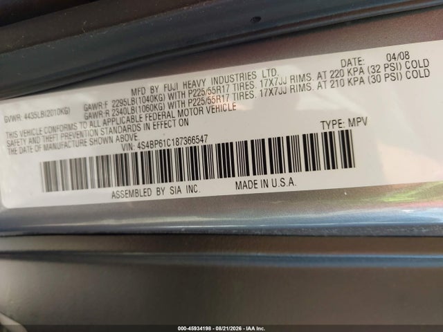 Продаж на аукціоні авто 2008 Subaru Outback 2.5i/2.5i L.l. Bean Edition, vin: 4S4BP61C187366547, номер лоту: 45934198