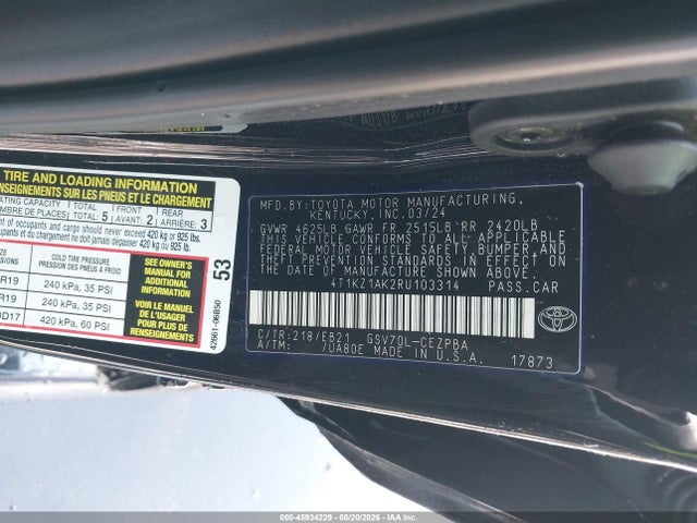 Aukcja sprzedaży 2024 Toyota Camry Trd V6, vin: 4T1KZ1AK2RU103314, numer aukcji: 45934229