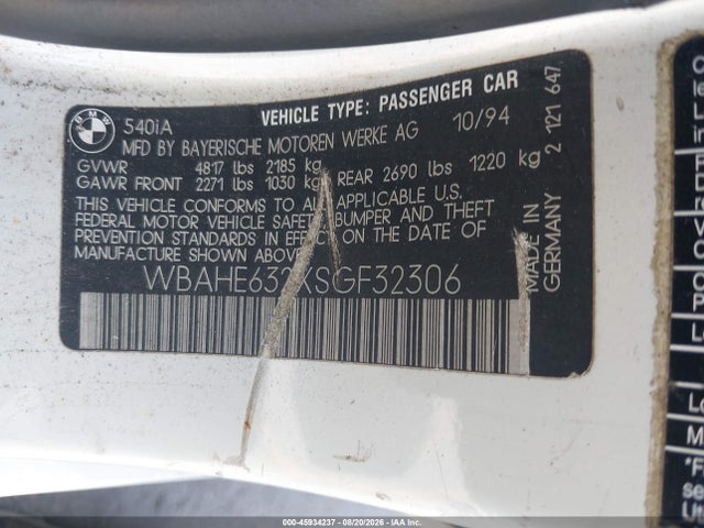Продаж на аукціоні авто 1995 Bmw 540 I Automatic, vin: WBAHE632XSGF32306, номер лоту: 45934237