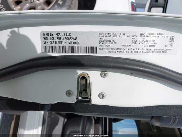 Aukcja sprzedaży 2023 Ram 2500 Laramie  4x4 6'4 Box, vin: 3C6UR5FL4PG632146, numer aukcji: 45934263