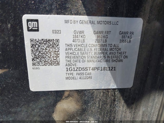Aukcja sprzedaży 2023 Chevrolet Malibu Fwd 1lt, vin: 1G1ZD5ST4PF181121, numer aukcji: 45934283