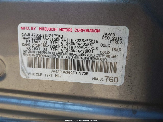Mitsubishi Outlander Sel 2016 JA4AD3A36GZ019705 Image 9