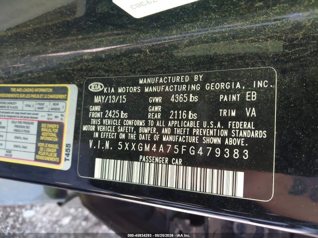 Aukcja sprzedaży 2015 Kia Optima Lx, vin: 5XXGM4A75FG479383, numer aukcji: 45934293