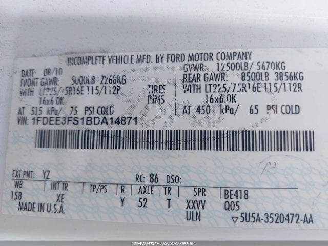 Продаж на аукціоні авто 2011 Ford E-350 Cutaway, vin: 1FDEE3FS1BDA14871, номер лоту: 45934327