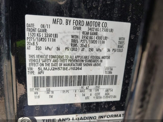 45934328 :رقم المزاد ، 5LMJJ2H57BEJ10264 vin ، 2011 Lincoln Navigator مزاد بيع