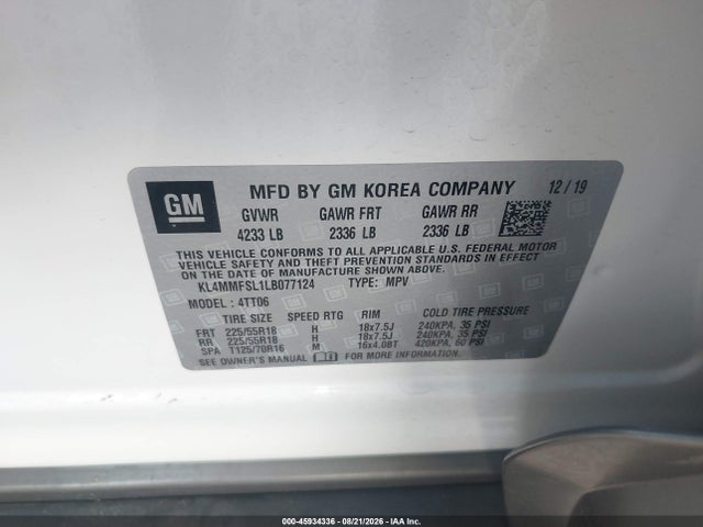 Продаж на аукціоні авто 2020 Buick Encore Gx Fwd Essence, vin: KL4MMFSL1LB077124, номер лоту: 45934336