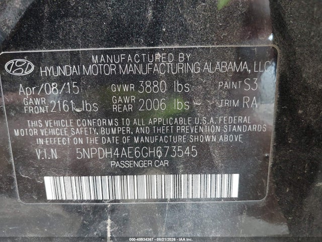 Продаж на аукціоні авто 2016 Hyundai Elantra Se, vin: 5NPDH4AE6GH673545, номер лоту: 45934367