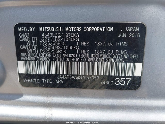 Aukcja sprzedaży 2016 Mitsubishi Outlander Sport 2.4 Es, vin: JA4AR3AW9GZ057053, numer aukcji: 45934372