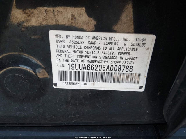 Auction sale of the 2005 Acura Tl, vin: 19UUA66205A008788, lot number: 45934392