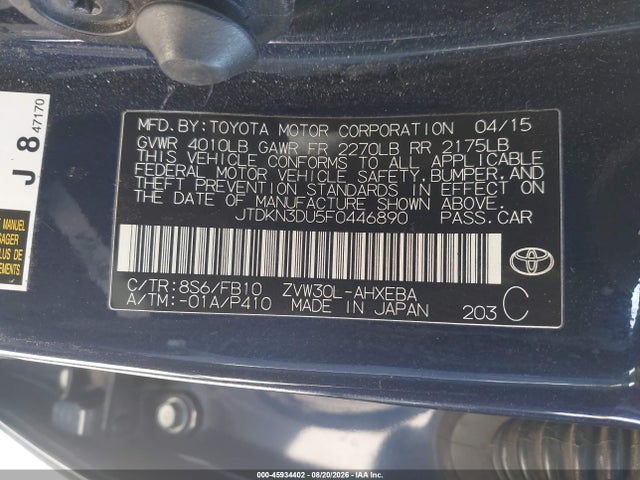 Toyota Prius Two 2015 JTDKN3DU5F0446890 Image 9