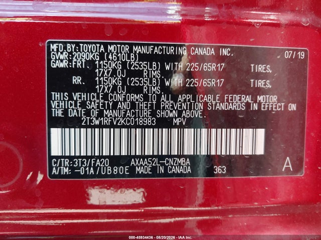 Toyota Rav4 Xle 2019 2T3W1RFV2KC018983 Image 9