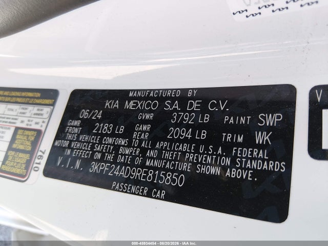 Продажа на аукционе авто 2024 Kia Forte Lxs, vin: 3KPF24AD9RE815850, номер лота: 45934454