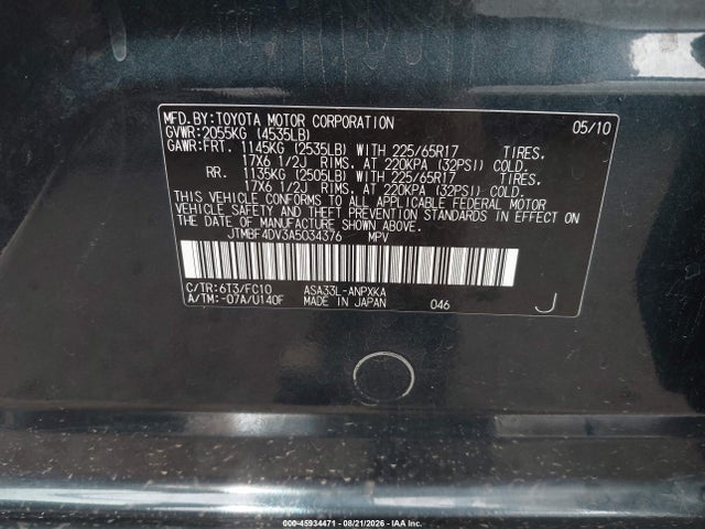 Продажа на аукционе авто 2010 Toyota Rav4, vin: JTMBF4DV3A5034376, номер лота: 45934471