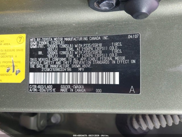 45934479 :رقم المزاد ، 2T2GK31U98C034186 vin ، 2008 Lexus Rx 350 مزاد بيع