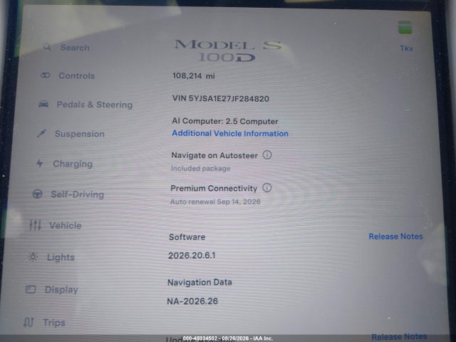 Aukcja sprzedaży 2018 Tesla Model S 100d/75d/p100d, vin: 5YJSA1E27JF284820, numer aukcji: 45934502
