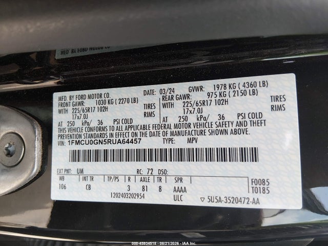 1FMCU0GN5RUA64457 Ford Escape Active