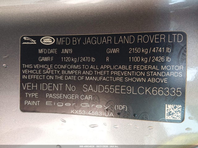 Продаж на аукціоні авто 2020 Jaguar F-type R Awd Automatic, vin: SAJD55EE9LCK66335, номер лоту: 45934528