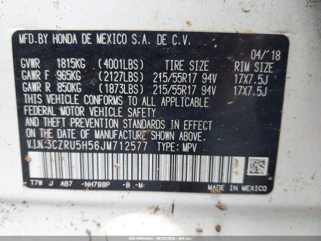 Продажа на аукционе авто 2018 Honda Hr-v Ex, vin: 3CZRU5H56JM712577, номер лота: 45934534
