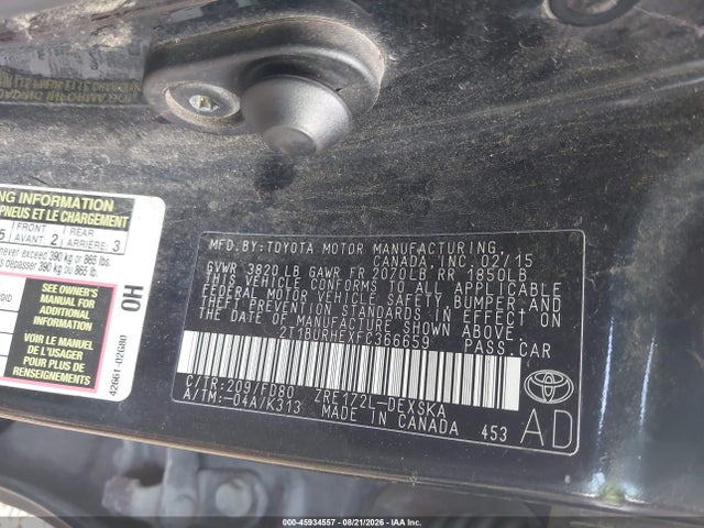 45934557 :رقم المزاد ، 2T1BURHEXFC366659 vin ، 2015 Toyota Corolla S Plus مزاد بيع