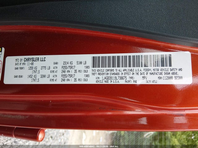 45934562 :رقم المزاد ، 1J4GB39119L738675 vin ، 2009 Jeep Wrangler Unlimited X مزاد بيع