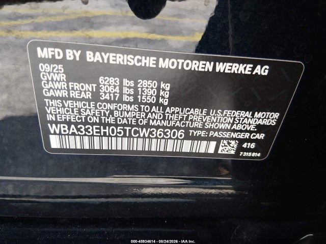 Продаж на аукціоні авто 2026 Bmw 740i Xdrive, vin: WBA33EH05TCW36306, номер лоту: 45934614