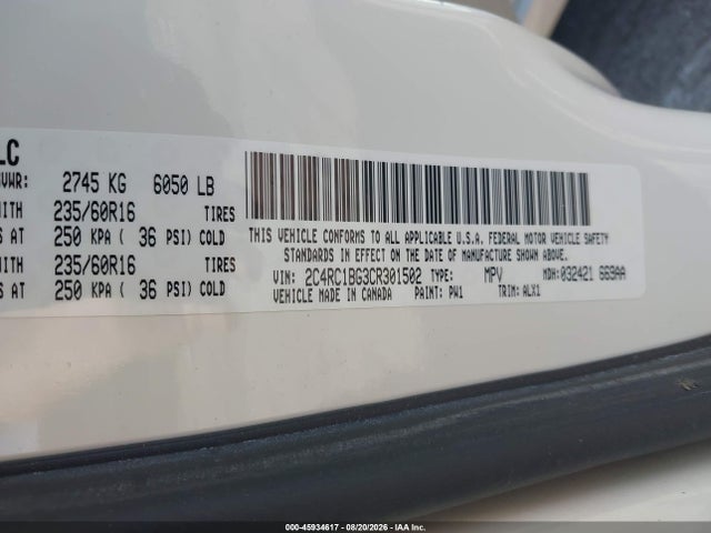Продажа на аукционе авто 2012 Chrysler Town & Country Touring, vin: 2C4RC1BG3CR301502, номер лота: 45934617