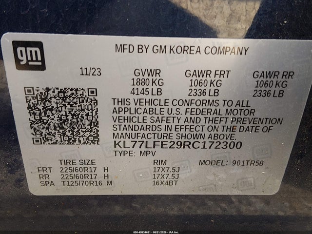 Продажа на аукционе авто 2024 Chevrolet Trax Fwd Sp, vin: KL77LFE29RC172300, номер лота: 45934621