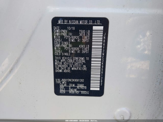 Nissan Armada Platinum 2019 JN8AY2NC3K9581282 Image 9