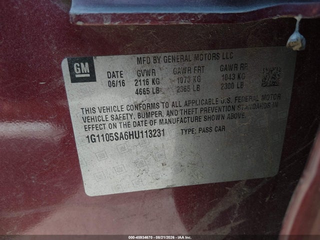 Chevrolet IMPALA 1LT 2017 1G1105SA6HU113231 Image 9