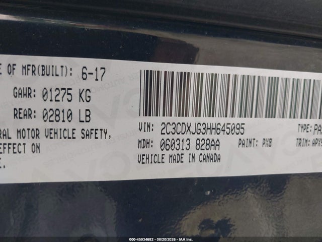 45934682 :رقم المزاد ، 2C3CDXJG3HH645095 vin ، 2017 Dodge Charger Sxt Awd مزاد بيع