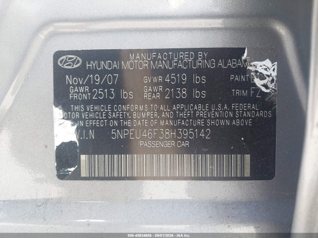 Aukcja sprzedaży 2008 Hyundai Sonata Limited V6/se V6, vin: 5NPEU46F38H395142, numer aukcji: 45934686
