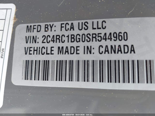 2025 Chrysler Pacifica Select მანქანა იყიდება აუქციონზე, vin: 2C4RC1BG0SR544960, აუქციონის ნომერი: 45934709