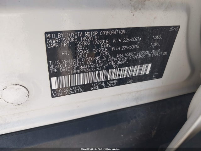Aukcja sprzedaży 2019 Toyota Rav4 Hybrid Xse, vin: JTMEWRFV3KD516313, numer aukcji: 45934715