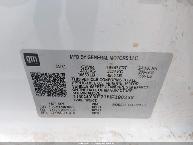 Aukcja sprzedaży 2022 Chevrolet Silverado 2500hd 4wd  Standard Bed Lt, vin: 1GC4YNE71NF180266, numer aukcji: 45934716