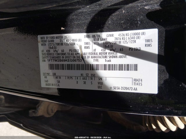 Продажа на аукционе авто 2019 Ford F-250 Lariat, vin: 1FT7W2B69KEG06753, номер лота: 45934718