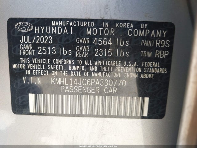 2023 Hyundai Sonata N Line მანქანა იყიდება აუქციონზე, vin: KMHL14JC6PA330770, აუქციონის ნომერი: 45934732